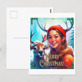GOD JUL REINDEER MED LYCKLIG GIRL VYKORT
