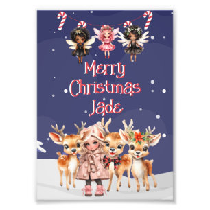 God jul Reindeer Peppermint Fairy w/ Namn Fototryck