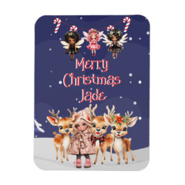 God jul Reindeer Peppermint Fairy w/ Namn Magnet