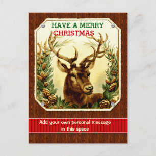 God jul Reindeer Personlig Wood Grain Helg Vykort