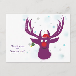 God jul Reindeer Postcard Helg Vykort