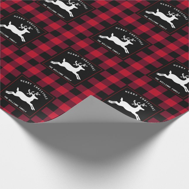 God jul Reindeer Red Black Buffalo Check Presentpapper (Hörn)