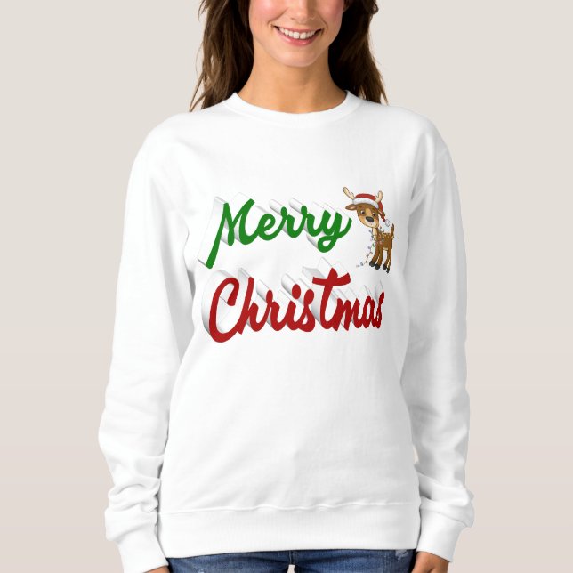 God jul Reindeer Red grönt-skript T Shirt (Framsida)