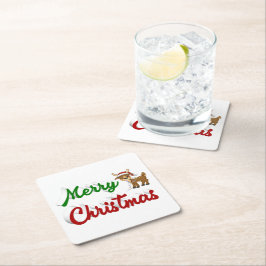 God jul Reindeer Red grönt-skript Underlägg Papper Kvadrat