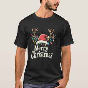 God jul Reindeer Red Santa Hat Julafton-familjen T Shirt