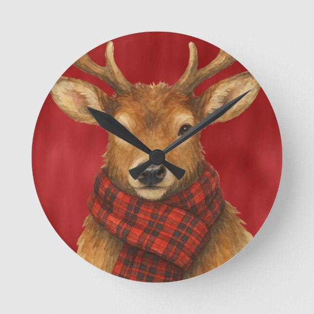 God jul Reindeer Rund Klocka (Framsida)