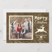 God jul Reindeer Rustic Wood Family Photo
