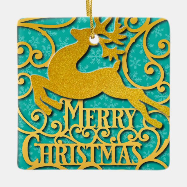 God jul Reindeer Silhouettes Snowflake Julgransprydnad Keramik (Framsida)