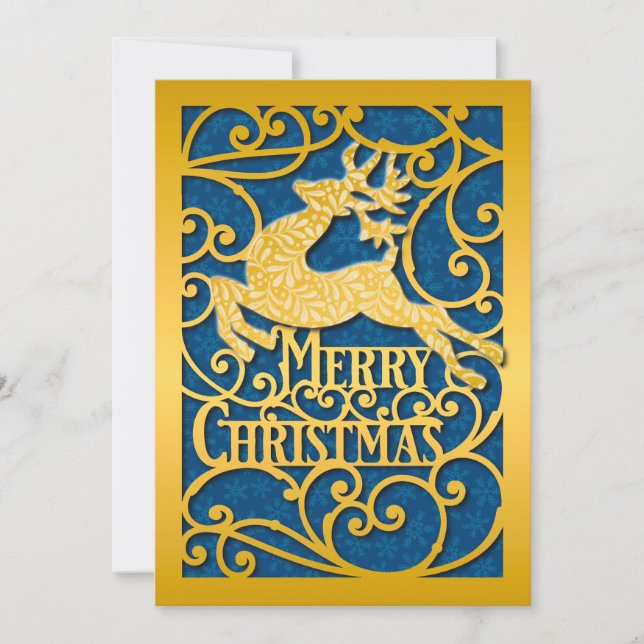 God jul Reindeer Silhouettes Snowflake Julkort (Framsida)