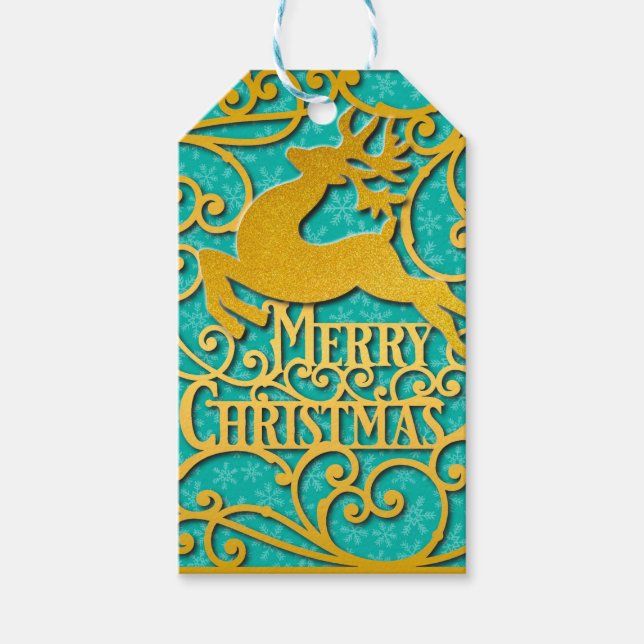 God jul Reindeer Silhouettes Snowflake Presentetikett (Framsidan)