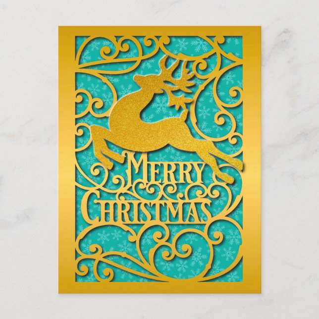 God jul Reindeer Silhouettes Snowflake Vykort (Framsida)