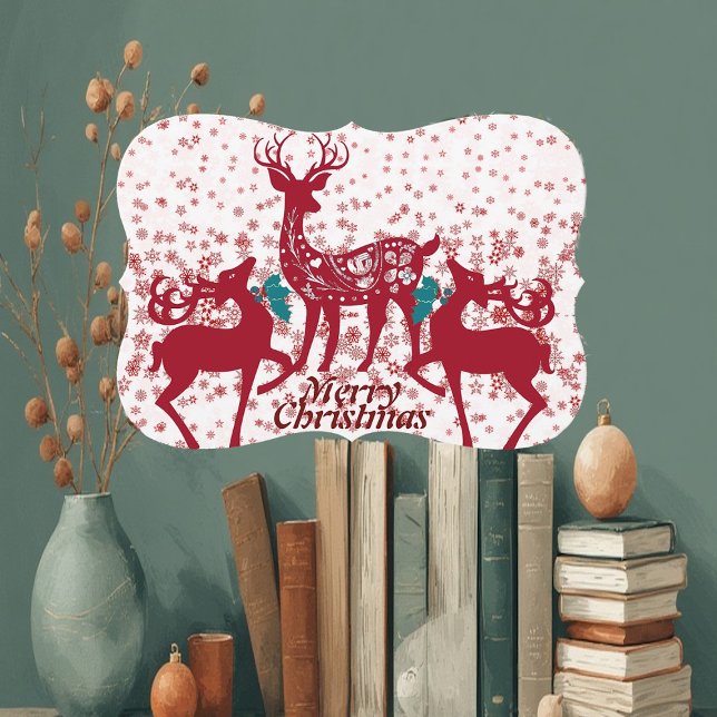 God jul Reindeer Snöflingor Family Anpassningsbar Julkort (Merry Christmas Reindeer Snowflakes Family Custom Holiday Card)