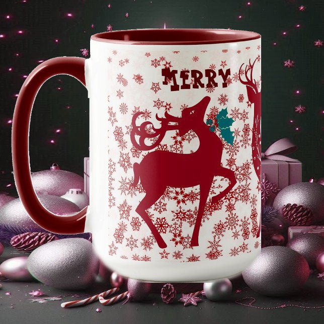 God jul Reindeer Snöflingor Santa Helpers Mugg (Merry Christmas Reindeer Snowflakes Santa Helpers Mug)