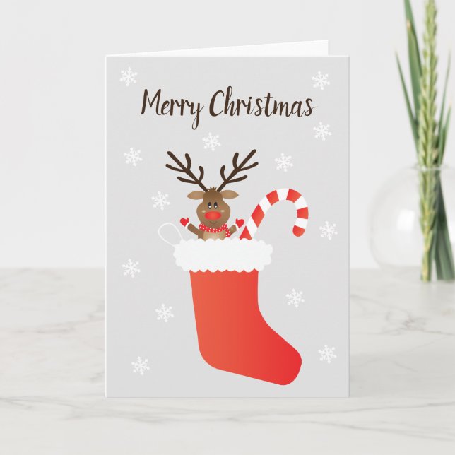 God jul Reindeer Stocking Candy cane Kort (Framsida)