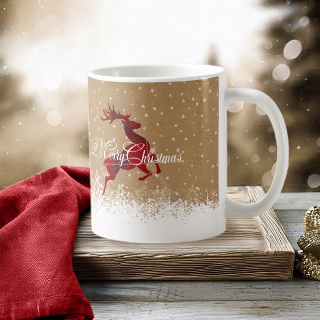 God jul Reindeer Tartan Red/Kraft ID590 Kaffemugg (Skapare uppladdad)