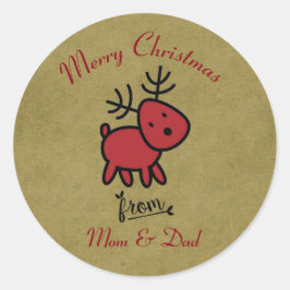 God jul Reindeer Tecknad Runt Klistermärke