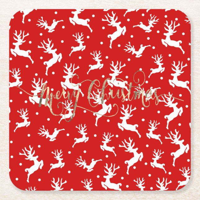 God jul Reindeers Red Underlägg Papper Kvadrat (Framsidan)