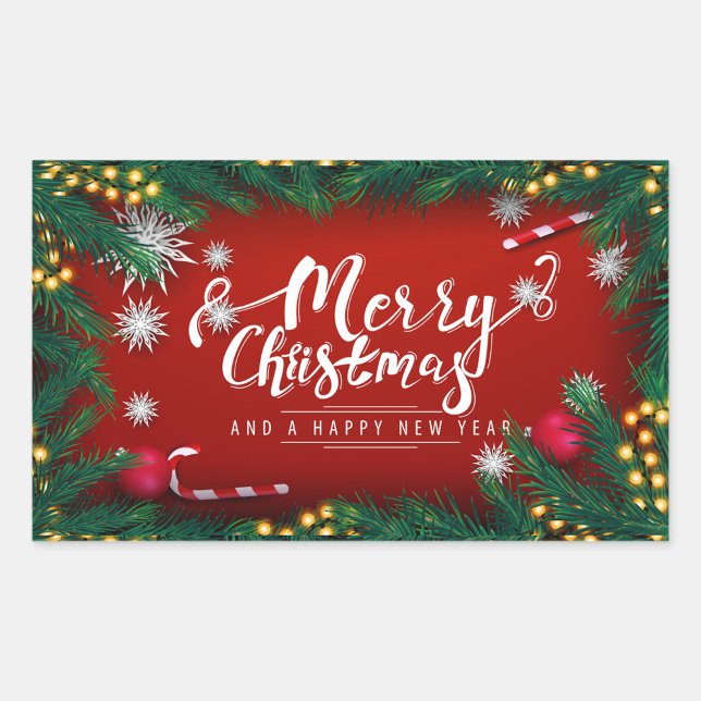 God jul rektangulärt klistermärke (Christmas stickers with a red background, the phrase "Merry Christmas and a Happy New Year"!)