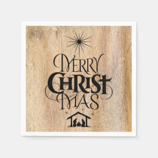 God jul Religiösa Calligraphy Rustic Wood Pappersservett