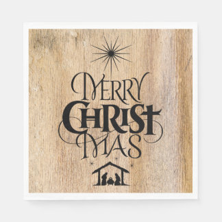 God jul Religiösa Calligraphy Rustic Wood Pappersservett