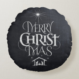 God jul Religiösa Chalkboard Ntivity Rund Kudde