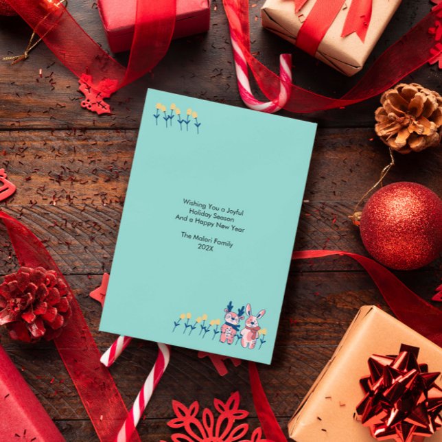 God Jul – Ren & Kanin på Teal Julkort (Skapare uppladdad)