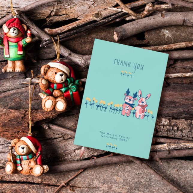 God Jul – Ren & Kanin på Teal Tack Kort (Skapare uppladdad)