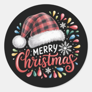 God Jul Ren Xmas Familj Röd Plaid Runt Klistermärke
