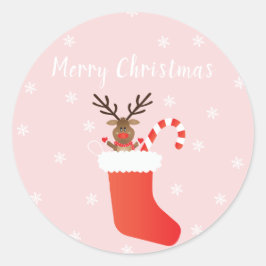 God jul renar Candy cane i ett lager Runt Klistermärke