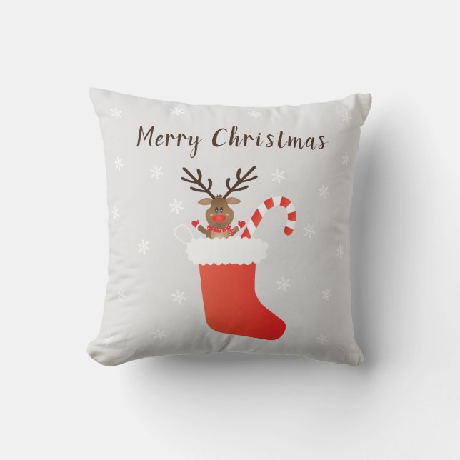 God jul renar i rödvit skiva kudde (Framsida)