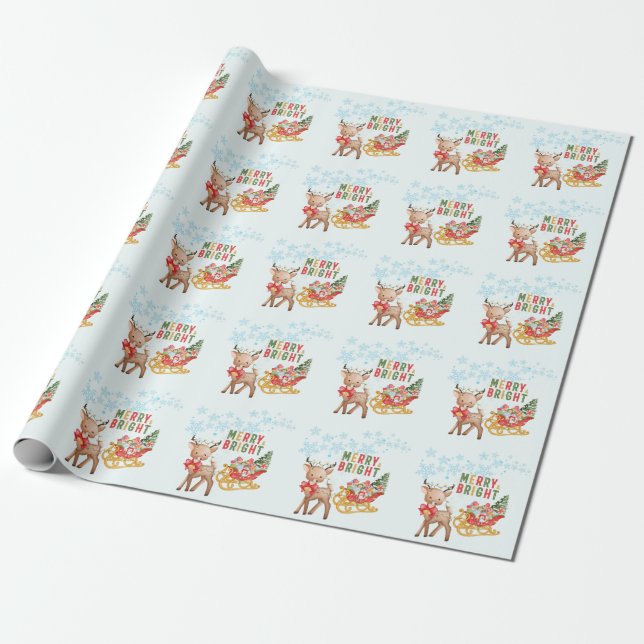 God Jul Renar och Tomtesläde  Presentpapper (Utrullad)