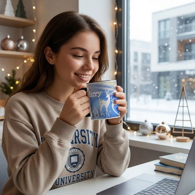God jul renar Pristine Snöflingor Blue Mugg (Merry Christmas Reindeers Pristine Snowflakes Blue Mug)