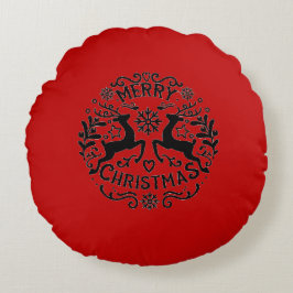 God Jul Renar, Röd Svart Rund Kudde