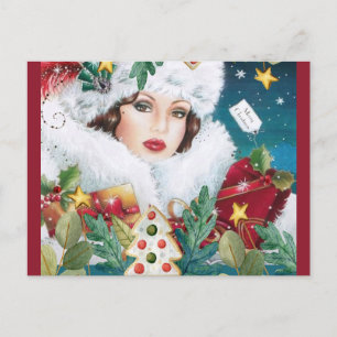 God jul Retro Art Deco Dam Vykort