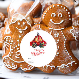 God jul Retro Car Ornament Gift Namn Runt Klistermärke