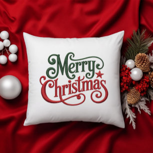 God jul Retro Embroidery Typography Kudde