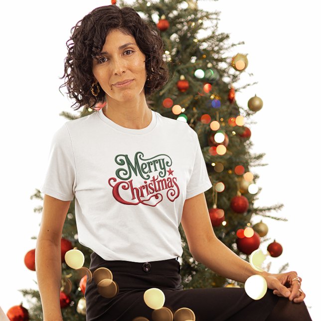 God jul Retro Embroidery Typography T Shirt (Skapare uppladdad)