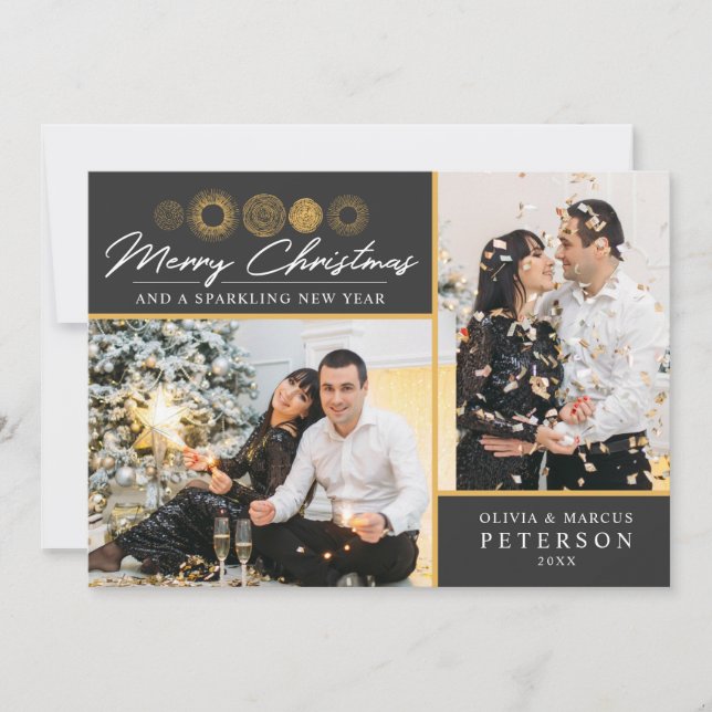 God jul Retro Guld Burst Photo Hälsning Julkort (Framsida)