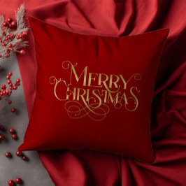 God jul Retro Guld-typografi på rött Kudde