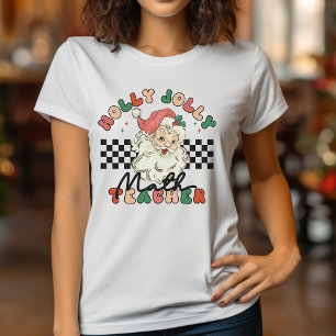 God jul Retro Holly Jolly Math Teacher White T Shirt