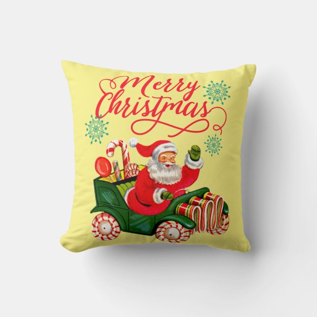 God jul Retro Jultomten i Candy Car Kudde (Framsida)