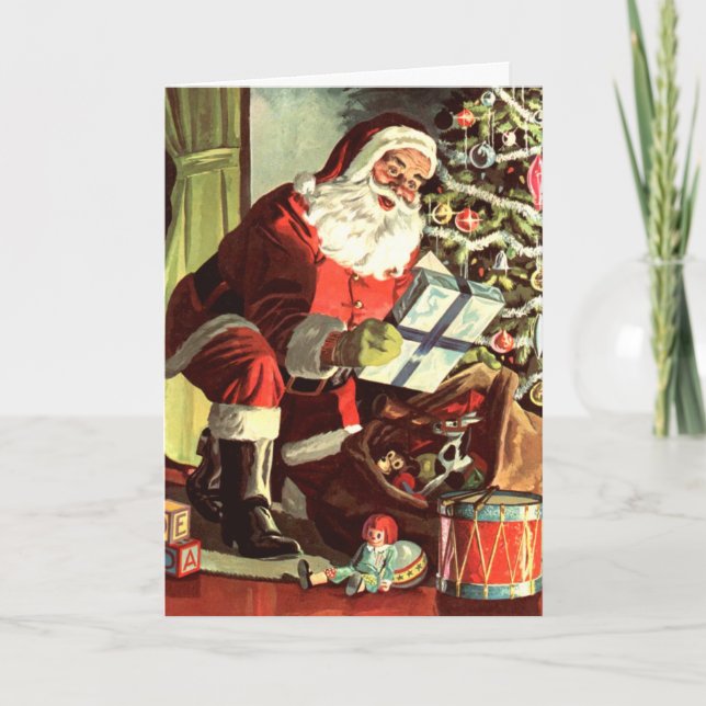 God jul, Retro Jultomten med Presenter Helgkort (Framsida)