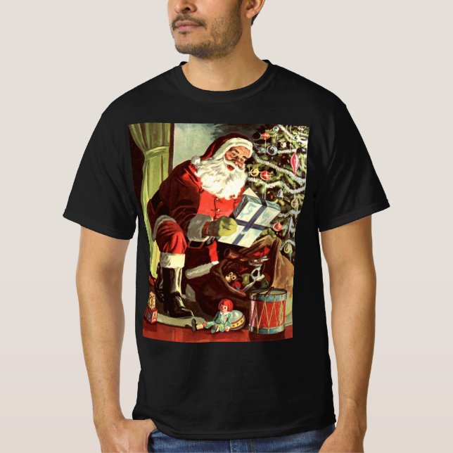God jul, Retro Jultomten med Presenter T Shirt (Framsida)