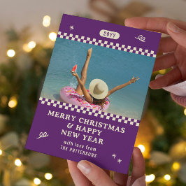 God jul Retro Lila Photo Personlig Julkort