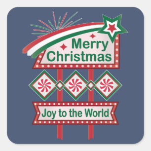 God jul Retro Marquee - Joy to World Fyrkantigt Klistermärke