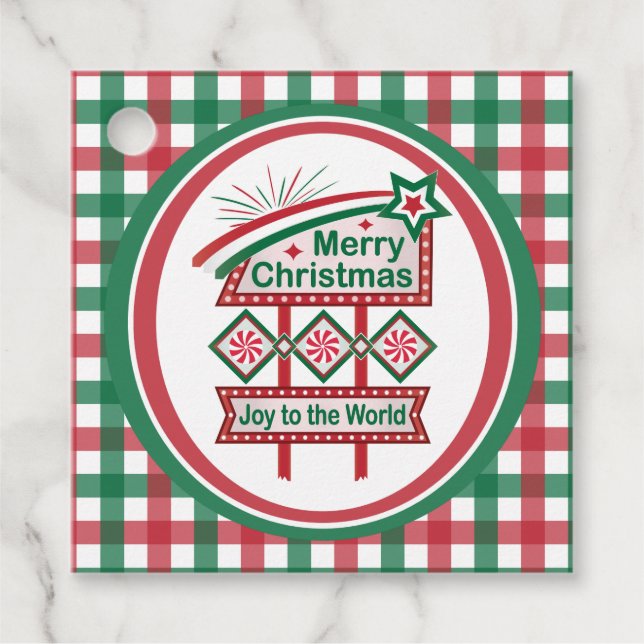 God jul Retro Marquee - Joy to World Gåvor Etiketter (Framsida)