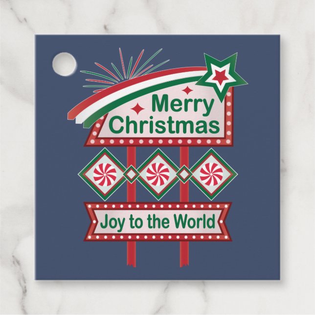 God jul Retro Marquee - Joy to World Gåvor Etiketter (Framsida)
