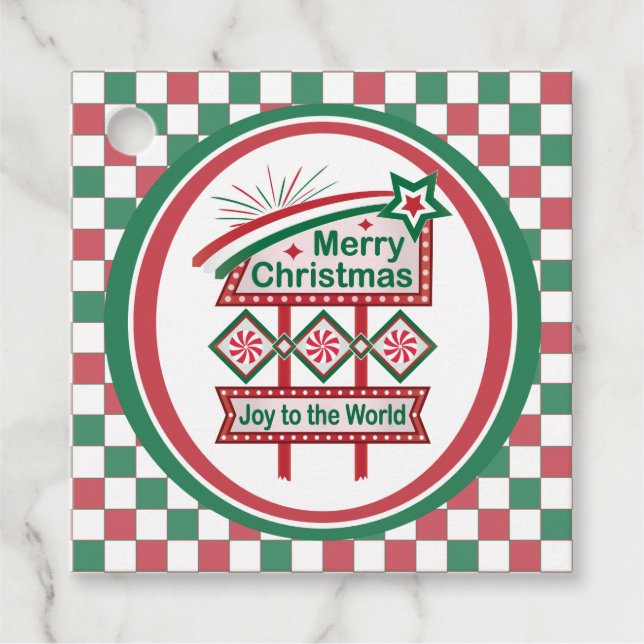 God jul Retro Marquee - Joy to World Gåvor Etiketter (Framsida)