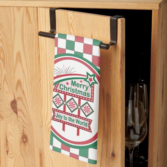 God jul Retro Marquee - Joy to World Kökshandduk (Thirds Fold)