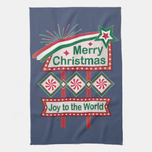 God jul Retro Marquee - Joy to World Kökshandduk